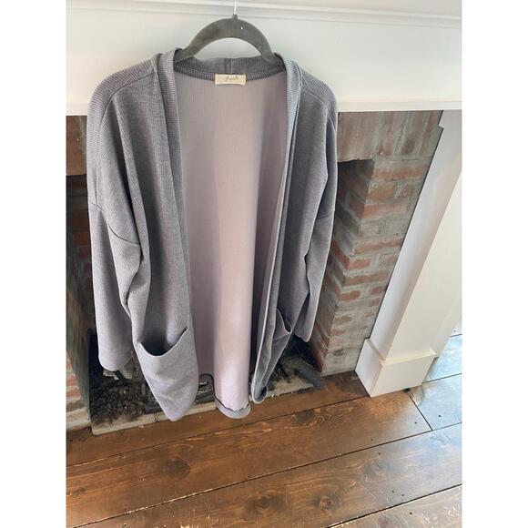 Freebird Cardigan Size S Grey Open Front Long Ribbed Knit Cozy Casual Layer - Picture 4 of 9